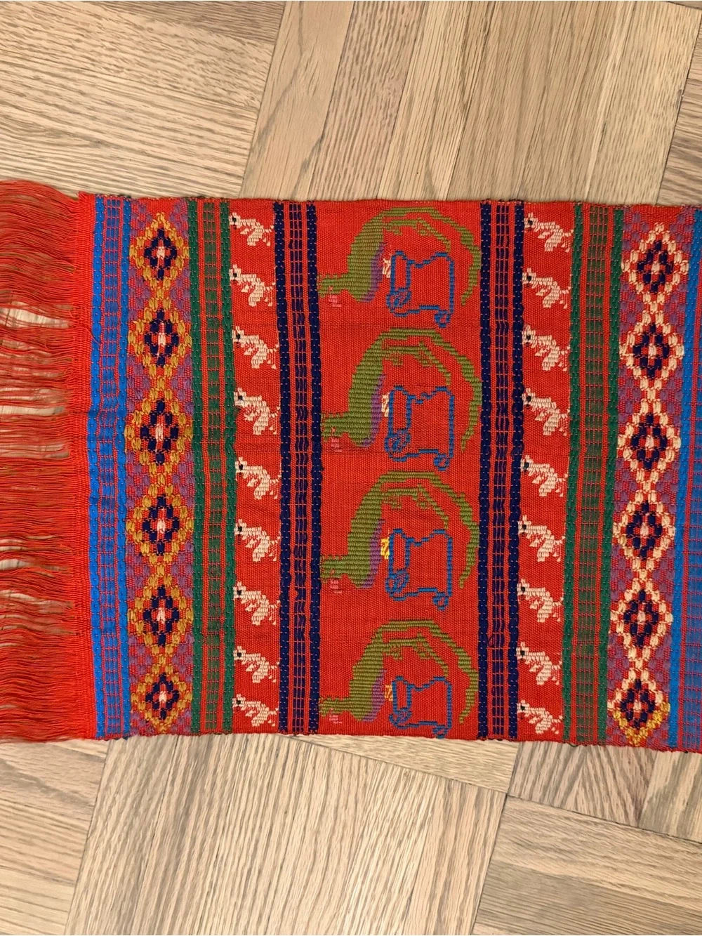 Handwoven Peruvian Woven Textile Wall Hanging with Wooden Dowels